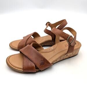 Born Paige Wedge Sandal Women's Ankle Strap Brown Leather Size US7M EU37.5